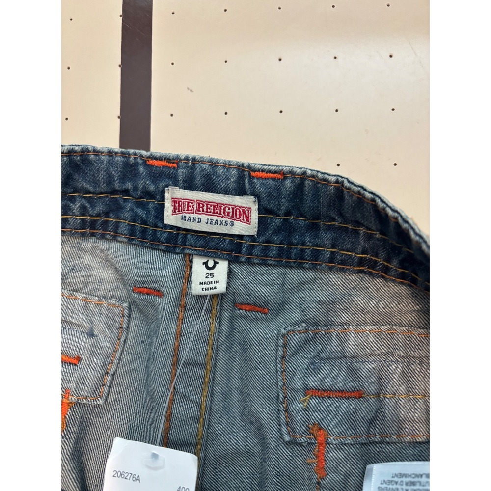 257 True Religion Mosaic Canyon Cargo Pant Big T Blue Denim Wide Leg Size 25 - Picture 6 of 8